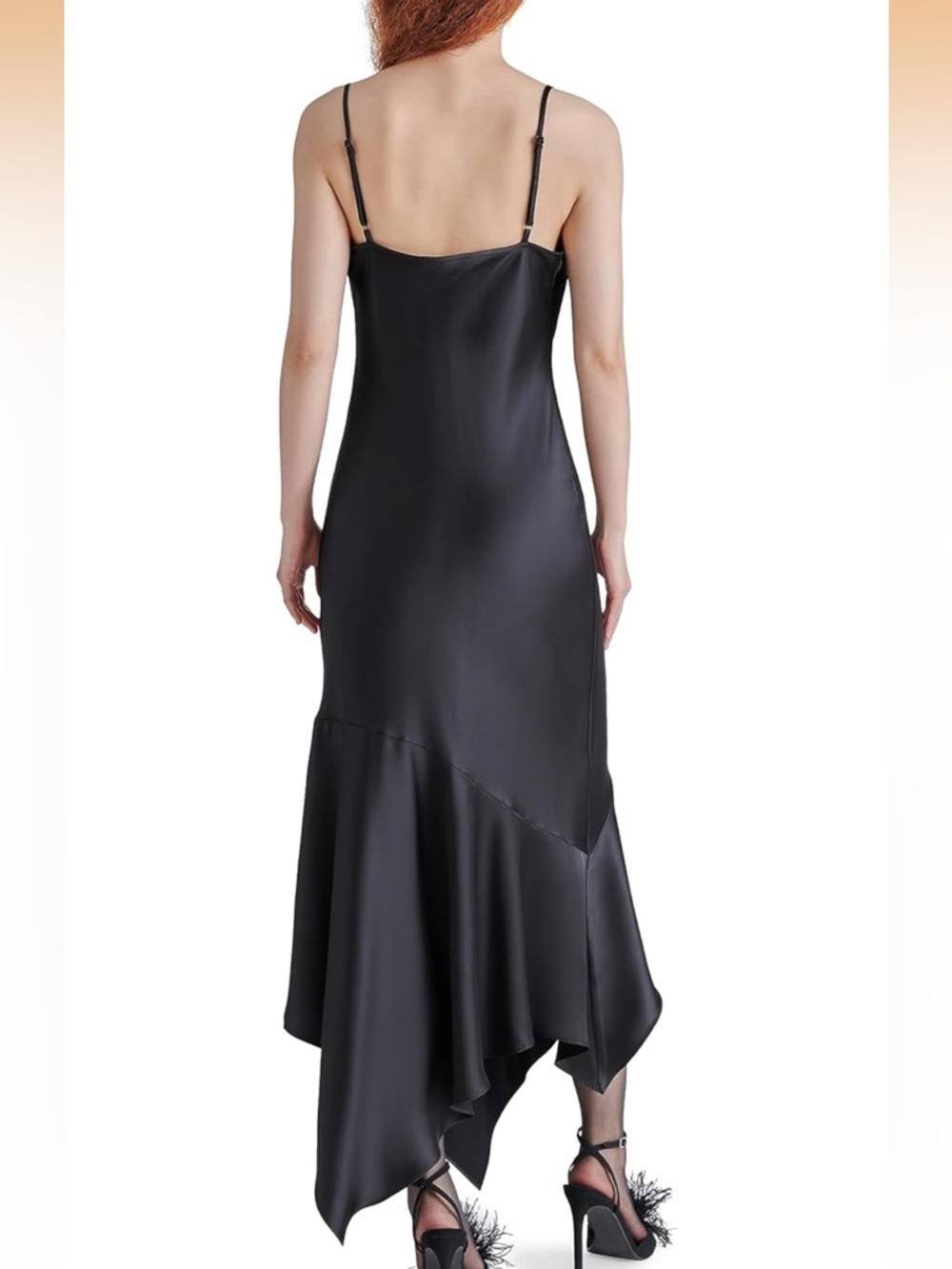 NWT Steve Madden Lucille Black Satin High-Low Slip Dress - Picture 2 of 9